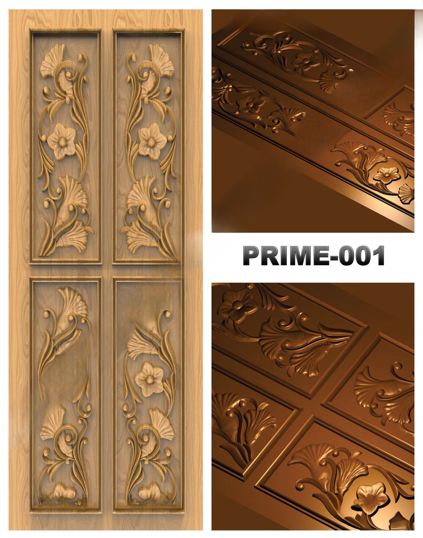 prime designs - PRIME-01 Floral Relief Carved Wooden Door 3D Model